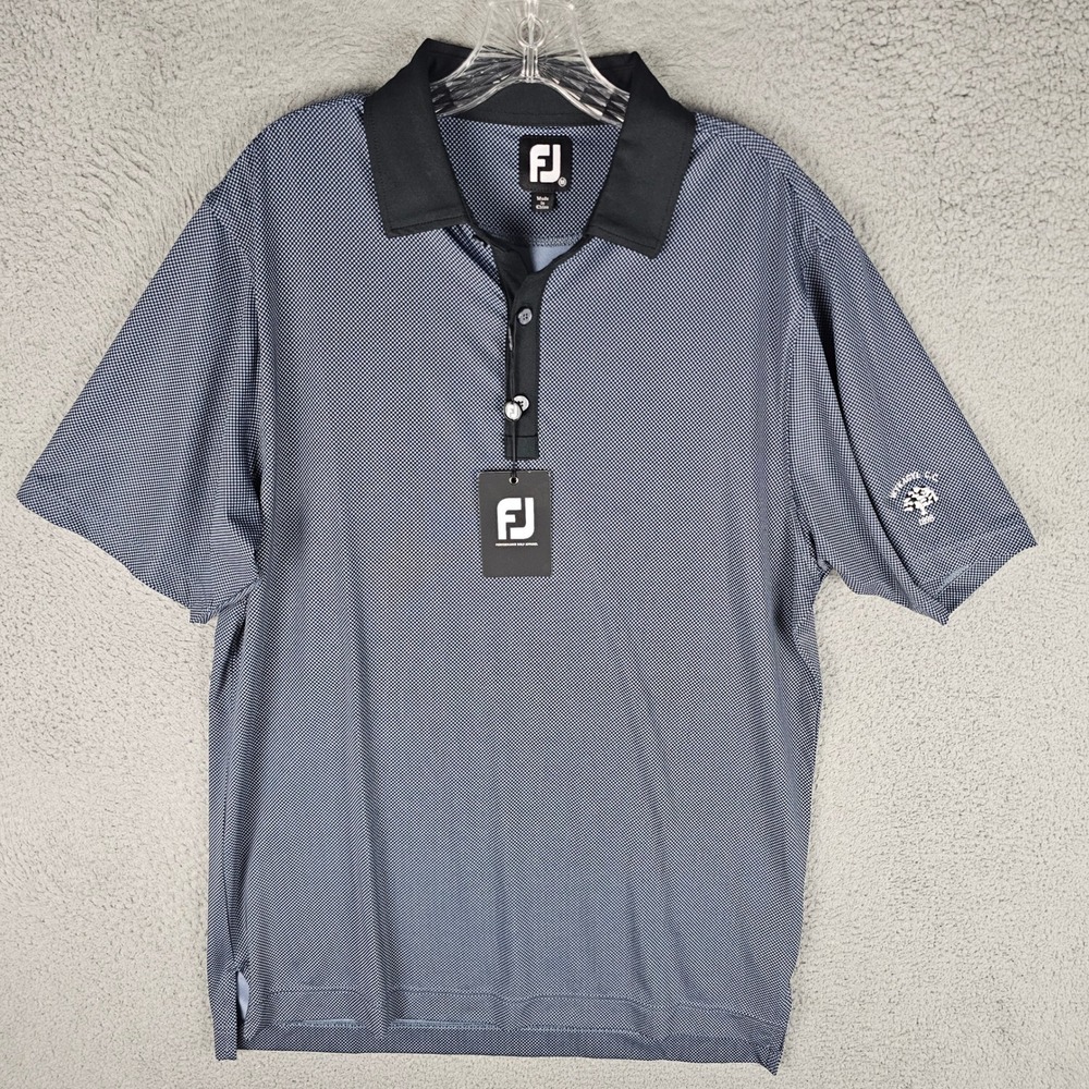 FootJoy Polo Shirt Mens M Black Stretch Lisle MiniCheck Self Collar 26629